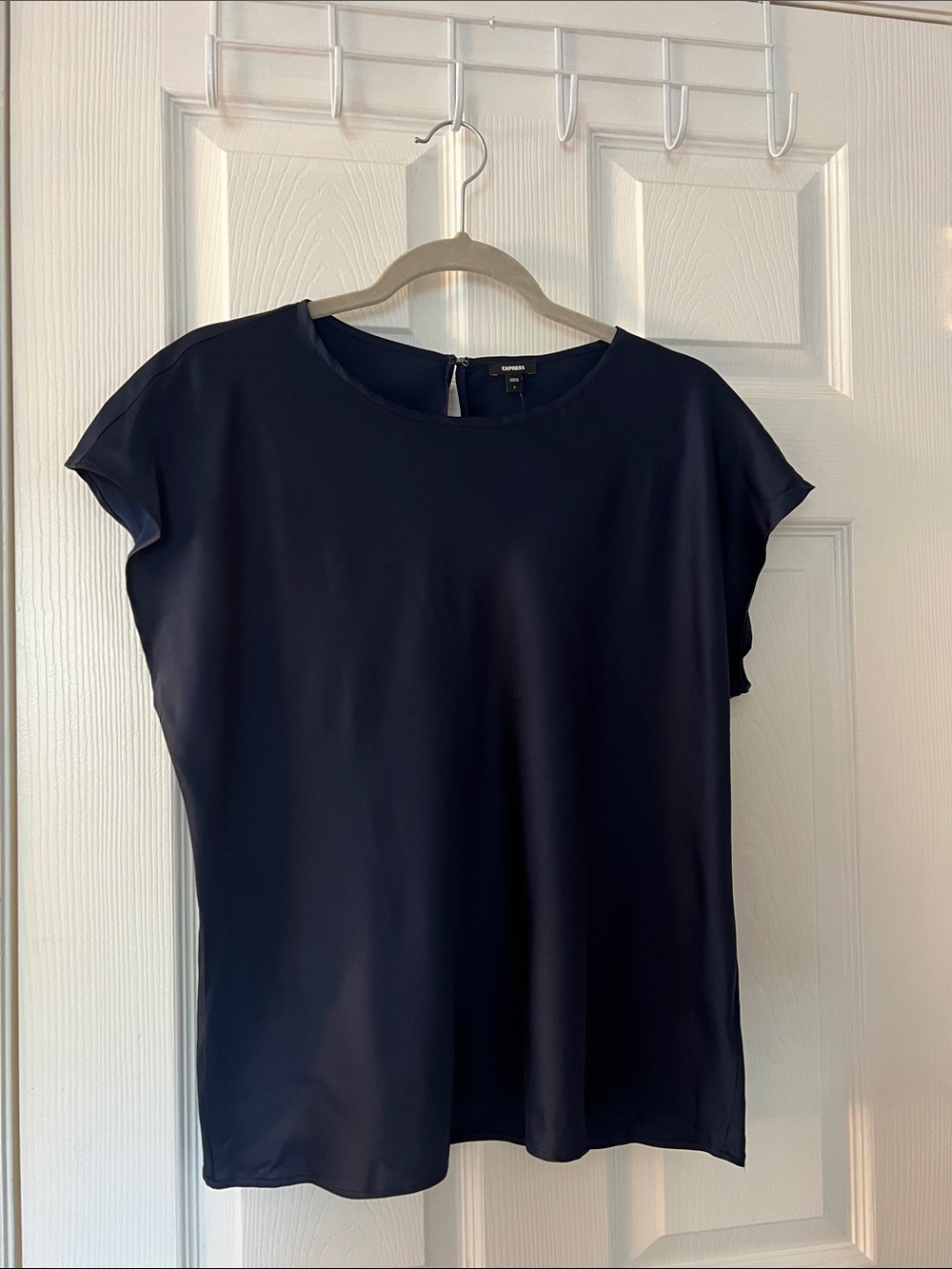 NWT Express Dark Navy Short Sleeve Satin Top